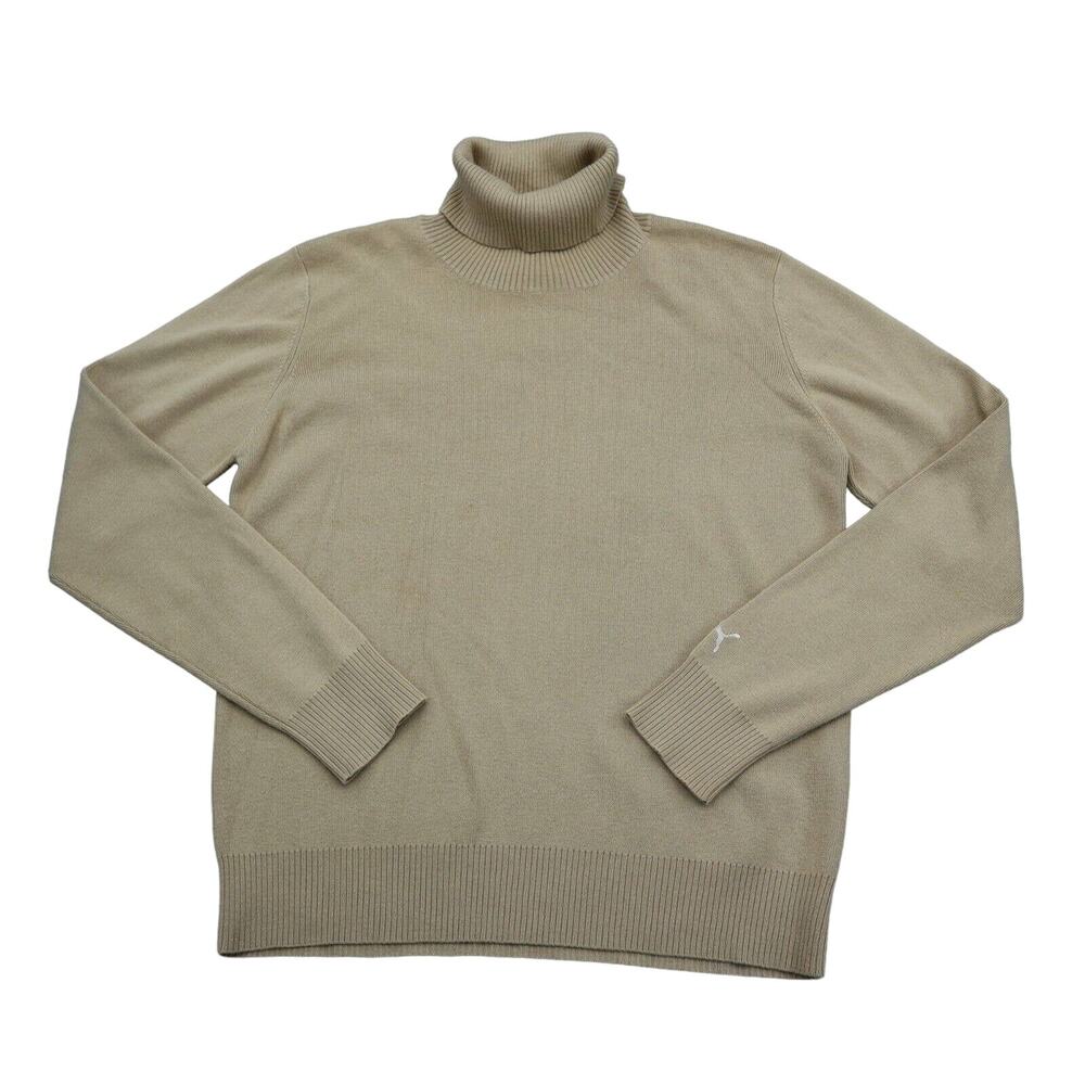 Puma Sweater Womens L Beige Knit Turtleneck Classic Fitted Sleeve